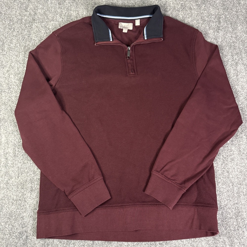 Ted Baker London Textured Quarter Zip Pullover Sweater Men's L Burgundy Preppy